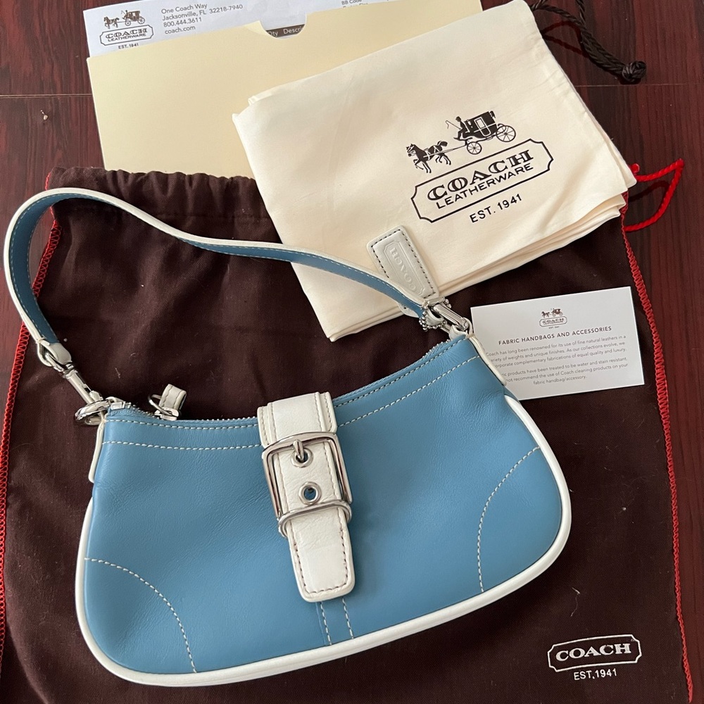 *PRISTINE*NEVER USED* Coach Hampton Teal White Leather Hobo Bag; J30-7542